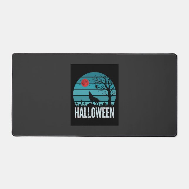 Halloween Wolf Graveyard Moon Vector Desk Mat (Front)