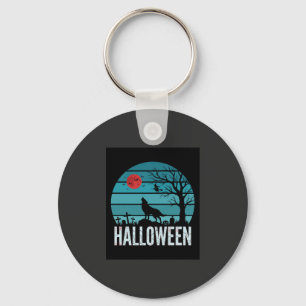 Halloween Wolf Graveyard Moon Vector Keychain