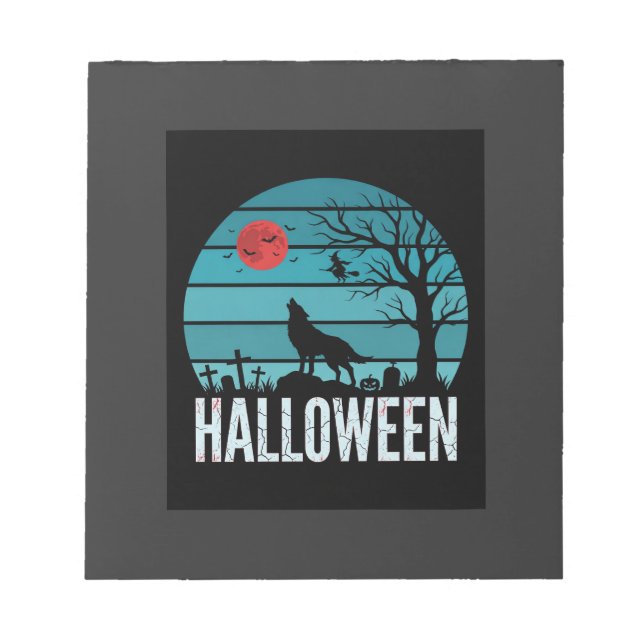 Halloween Wolf Graveyard Moon Vector Notepad (Front)