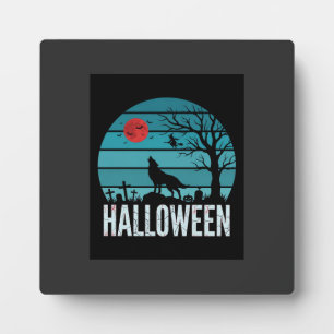 Halloween Wolf Graveyard Moon Vector Plaque
