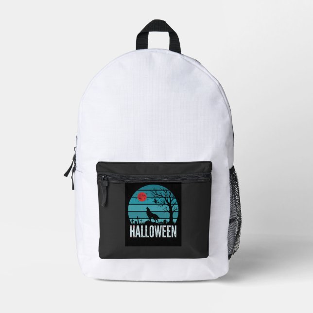 Halloween Wolf Graveyard Moon Vector Printed Backpack (Front)