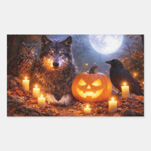 Halloween Wolf Owl and Raven Pumpkins Enchanting Sticker