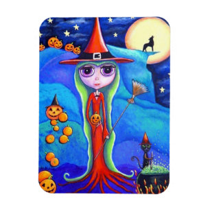 Halloween Wolf Witch Black Cat Cauldron Pumpkins Magnet