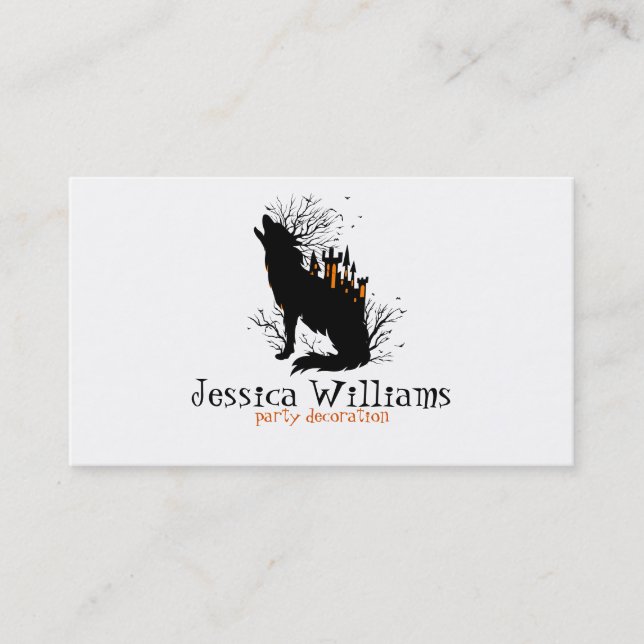 Halloween Wolf With Spooky Castle Business Card (Front)