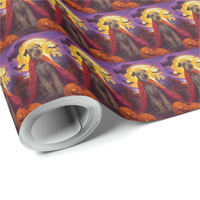 Halloween Wolfhound Vampire Pumpkins Scary Wrapping Paper (Roll Corner)