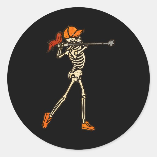 Halloween Women Golf Skeleton Funny Golf Halloween Classic Round Sticker (Front)