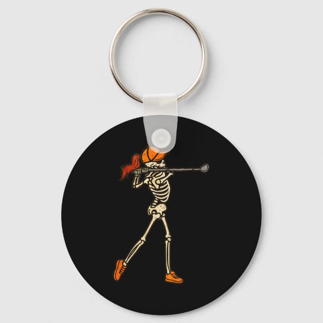 Halloween Women Golf Skeleton Funny Golf Halloween Keychain (Front)