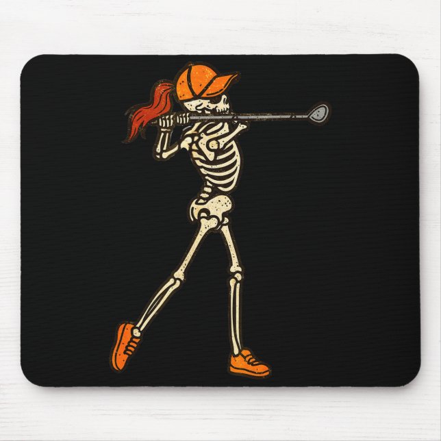 Halloween Women Golf Skeleton Funny Golf Halloween Mouse Pad (Front)