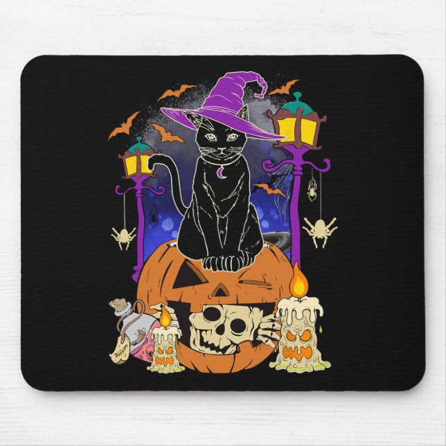 Halloween  Women Men Kids Halloween Black Cat Pump Mouse Pad (Front)