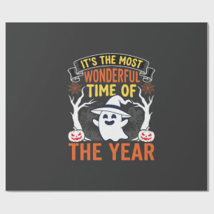 Halloween Wonderful Time Ghost and Pumpkin Vintage Wrapping Paper