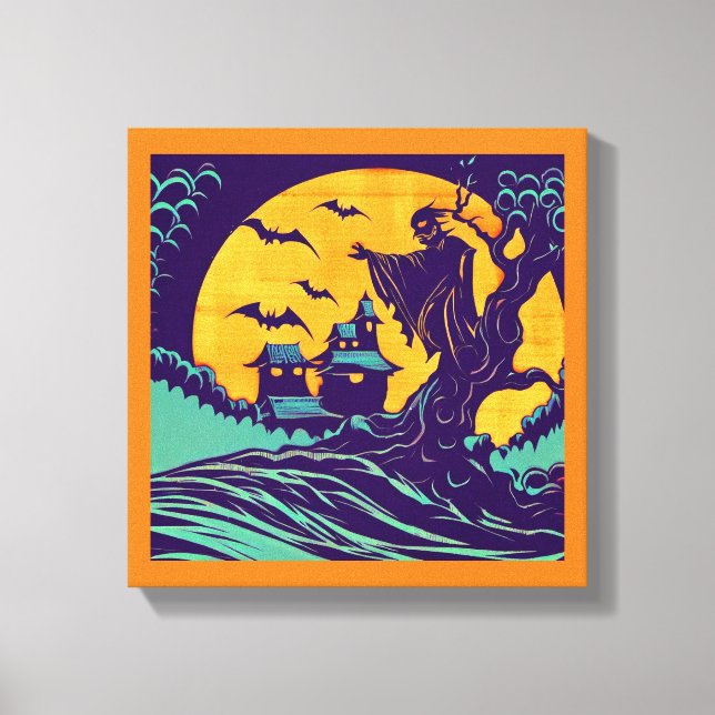 Halloween - Woodcut Style 2 Canvas Print (Front)