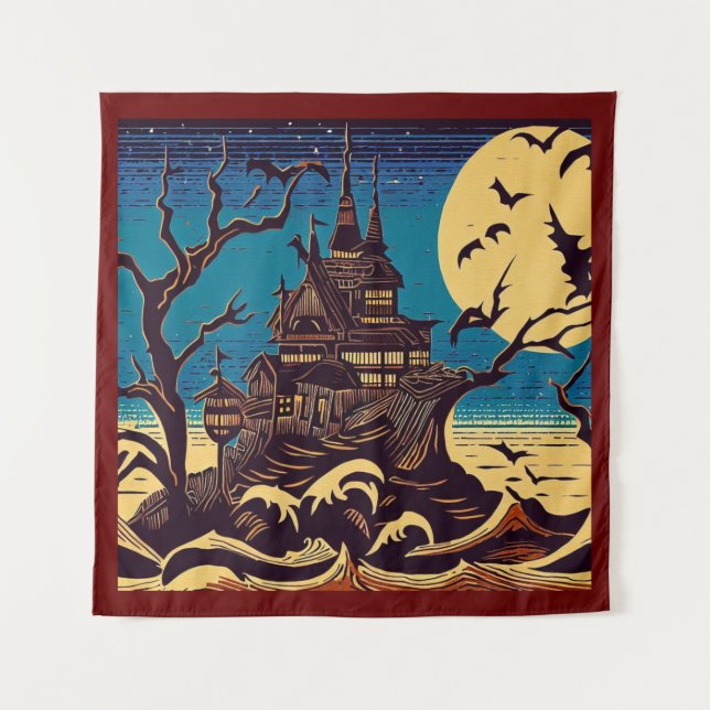 Halloween - Woodcut Style 4 Tapestry (Front)