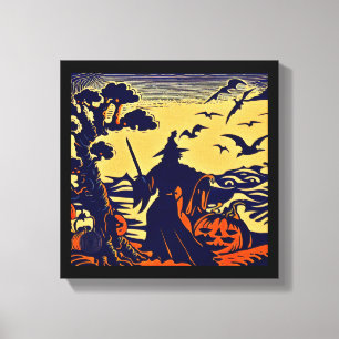 Halloween - Woodcut Style 5 Canvas Print