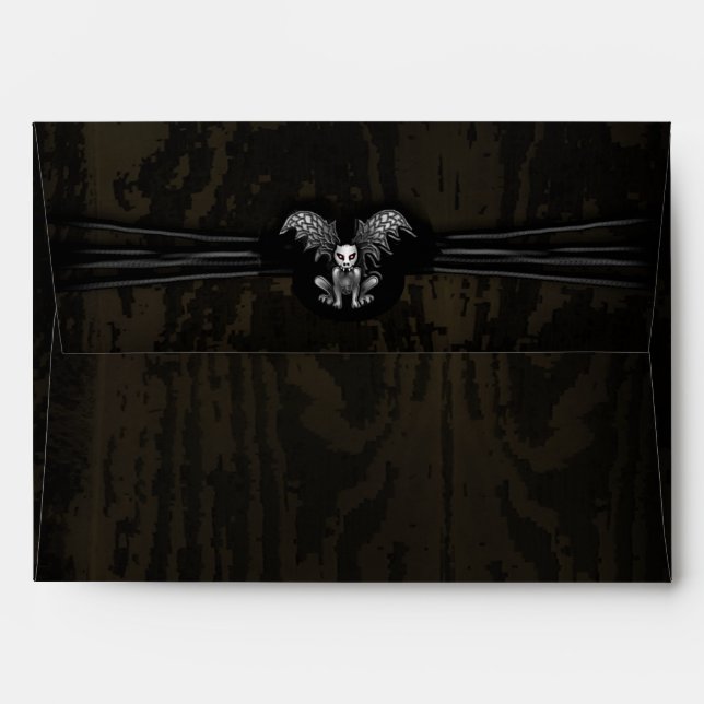 Halloween Wooden Gargoyle Custom Invite Envelope (Back (Top Flap))