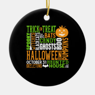 Halloween Word Jumble Colourful Cute Spider Pumpki Ceramic Ornament