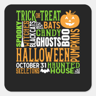 Halloween Word Jumble Colourful Cute Spider Pumpki Square Sticker