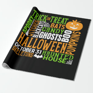 Halloween Word Jumble Colourful Cute Spider Pumpki Wrapping Paper