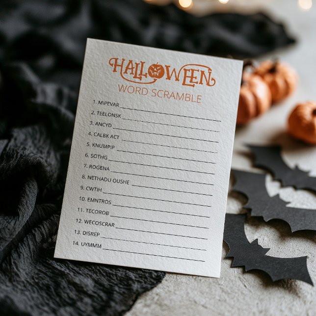 Halloween Word Scramble party game Card (Halloween Word Scramble Game Card)
