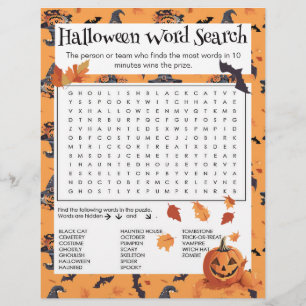 Halloween Word Search Party Game Sheet