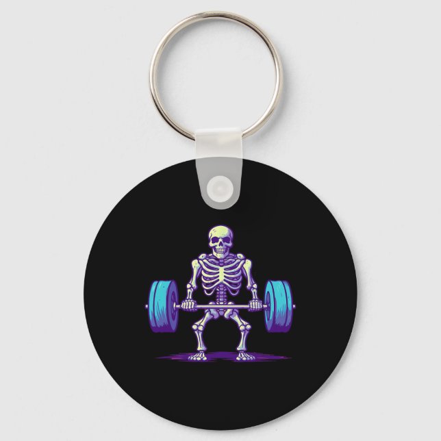 Halloween Workout Costume Funny Deadlift Skeleton  Keychain (Front)