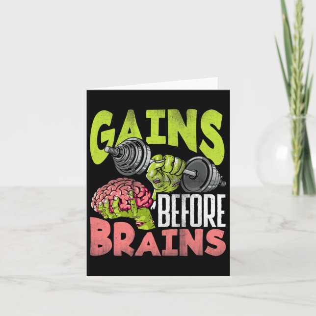 Halloween Workout Zombie Weightlifting Gains Befor Card (Front)