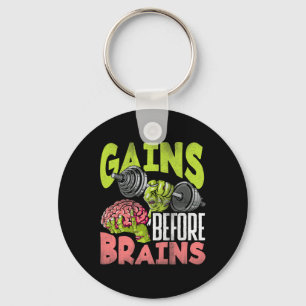 Halloween Workout Zombie Weightlifting Gains Befor Keychain