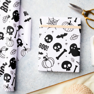 Halloween Wrapping Paper Cute Kids Black White