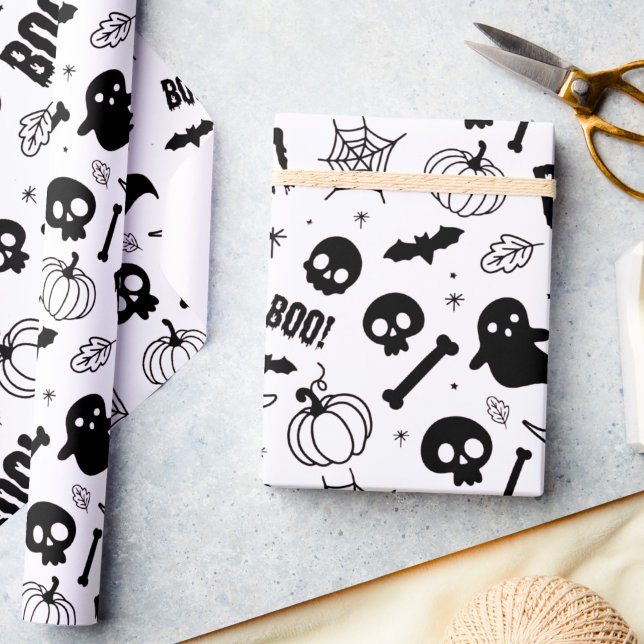 Halloween Wrapping Paper Cute Kids Black White (Creator Uploaded)