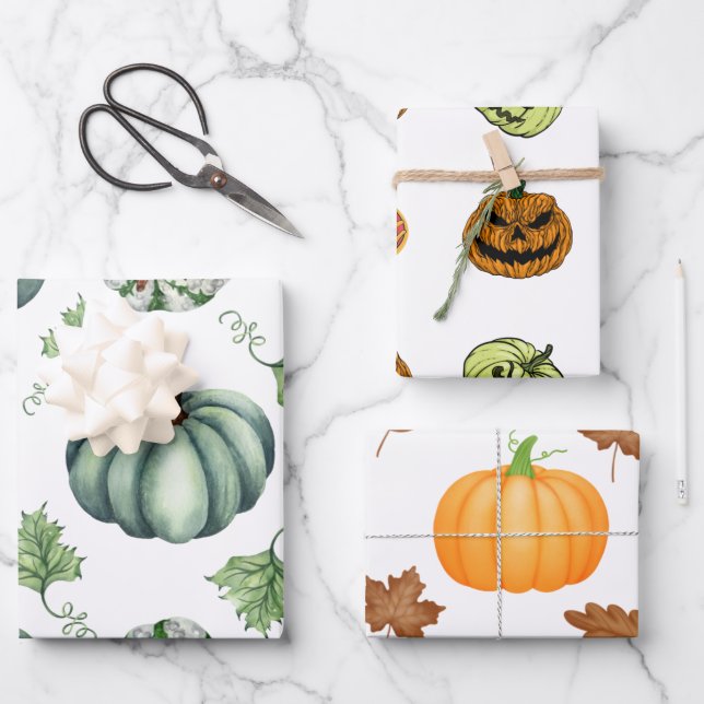 Halloween Wrapping Paper Flat Sheet Set of 3 (Front)
