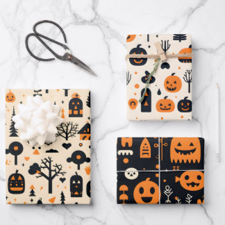 Halloween Wrapping Paper Sheets Set of 3