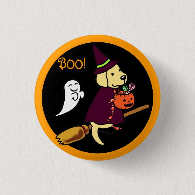 Halloween Yellow Labrador Cartoon 1 1 Inch Round Button (Front)