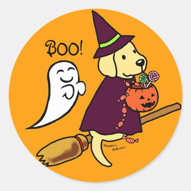 Halloween Yellow Labrador Cartoon 1 Classic Round Sticker (Front)