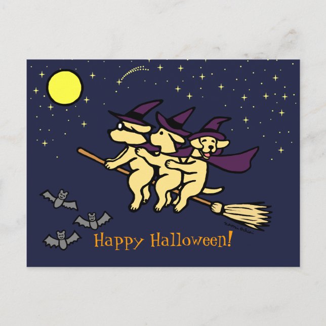 Halloween Yellow Labrador Riders! Postcard (Front)