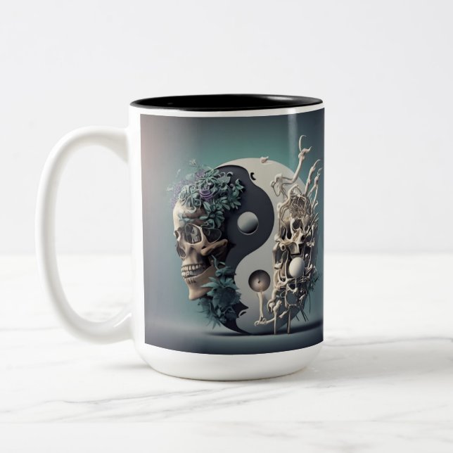 Halloween Yin-Yang Skeleton Fusion Two-Tone Coffee Mug (Left)