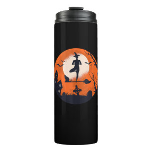 Halloween Yoga Witch Cat Boy Girl Men Women Thermal Tumbler