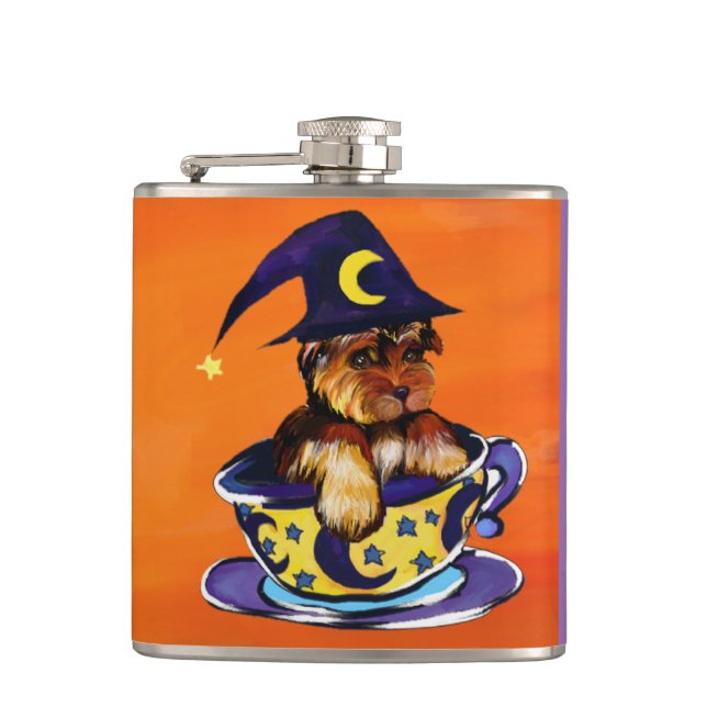 Halloween Yorkie Poo Hip Flask (Front)