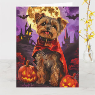 Halloween Yorkipoo Vampire Pumpkins Scary Card