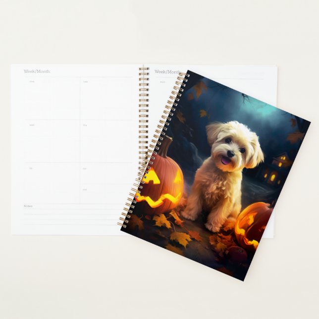 Halloween Yorkipoo With Pumpkins Scary Planner (Display)
