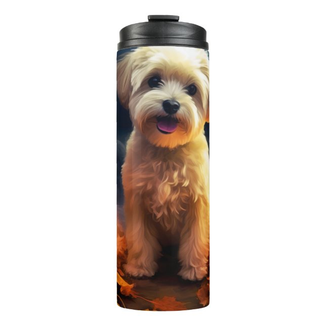 Halloween Yorkipoo With Pumpkins Scary Thermal Tumbler (Front)