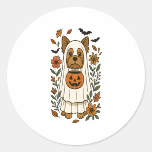 Halloween Yorkshire Terrier Flowers Halloween Classic Round Sticker