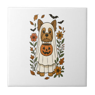 Halloween Yorkshire Terrier Flowers Halloween Tile