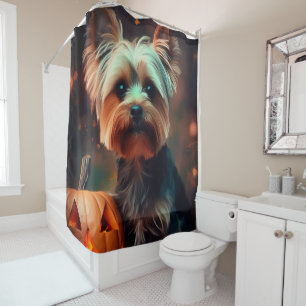 Halloween Yorkshire Terrier With Pumpkins Scary