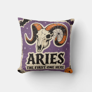 Halloween Zodiac Aries Skeleton Birthday Gift Throw Pillow