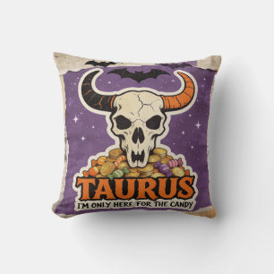 Halloween Zodiac Taurus Skeleton Birthday Gift Throw Pillow