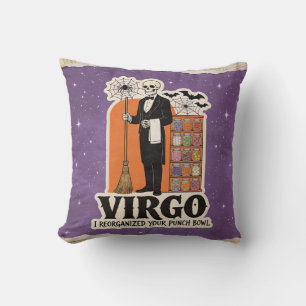 Halloween Zodiac Virgo Skeleton Birthday Gift Throw Pillow