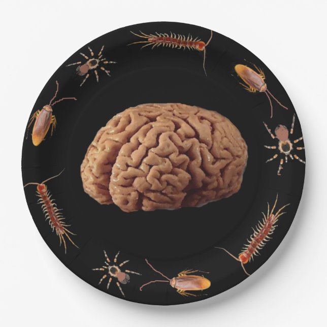 Halloween Zombie Brains For Dinner Paper Plate (Front)