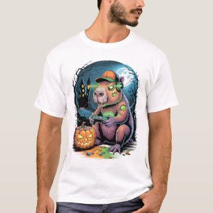 Halloween Zombie Capyra Gamer Haunted Castle Video T-Shirt