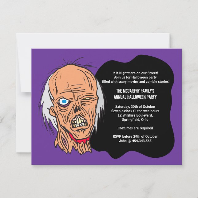 Halloween Zombie Costume Party Invitation (Front)