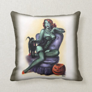 Halloween Zombie Girl Pin Up Throw Pillow