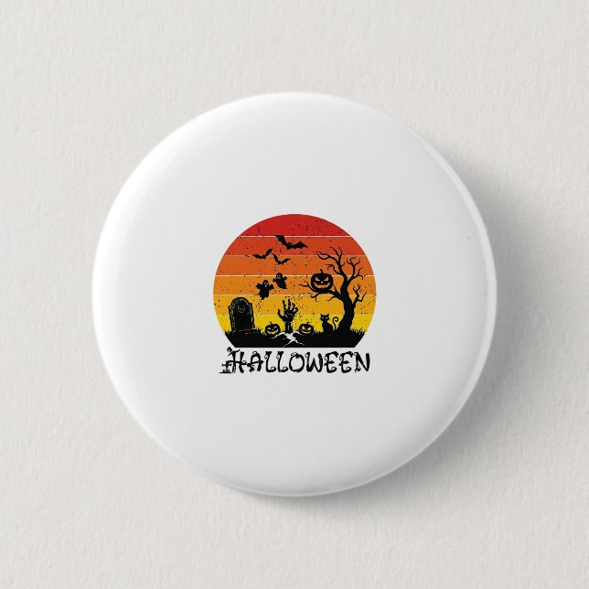 Halloween Zombie Hand Tombstone Tree Black Cat Bat 2 Inch Round Button (Front)